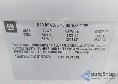 2007 Cadillac Sts V6 from USA, damaged, VIN 1G6DW677670167823